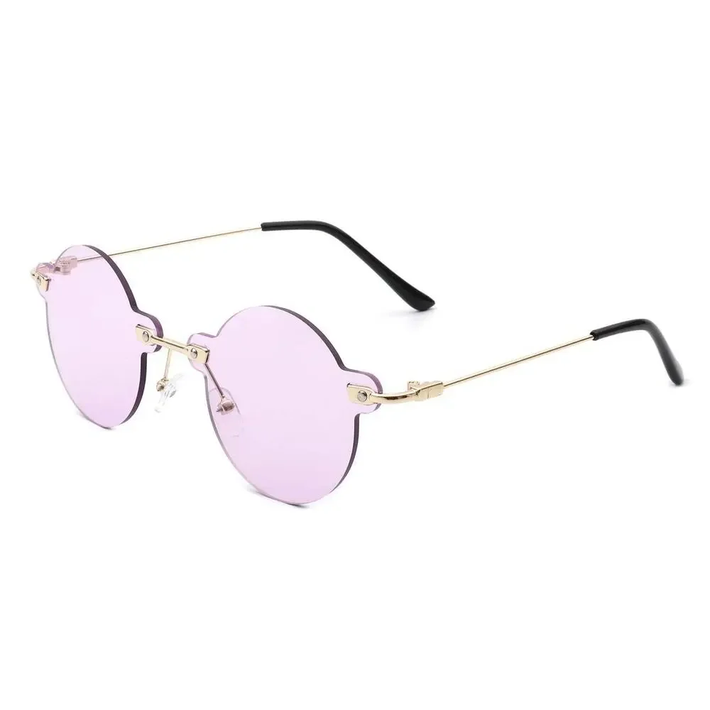 Vintage Aura Circle Retro Round Rimless Purple Tinted Fashion Sunglasses